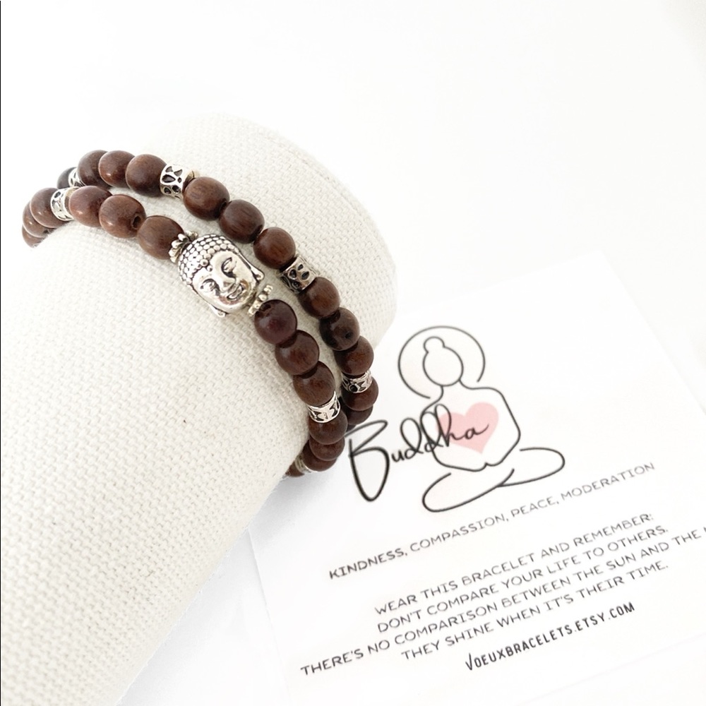 Beaded buddha wood bracelet
